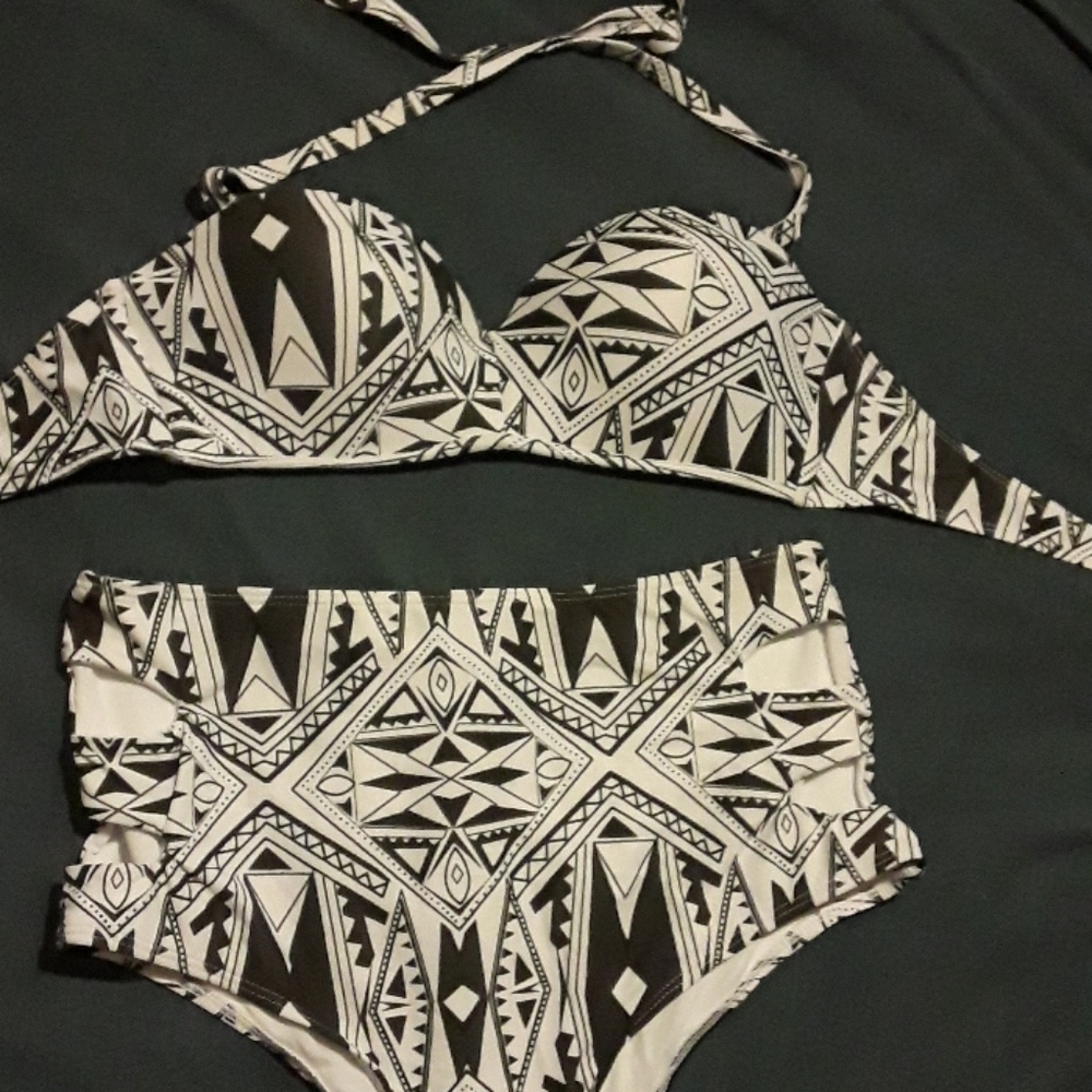 Swimsuit XL black and white high waisted